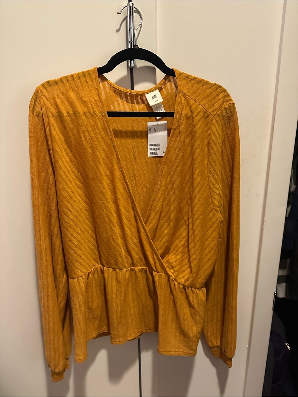 🆕 H&M Mustard Wrap Peplum Long Sleeve Blouse